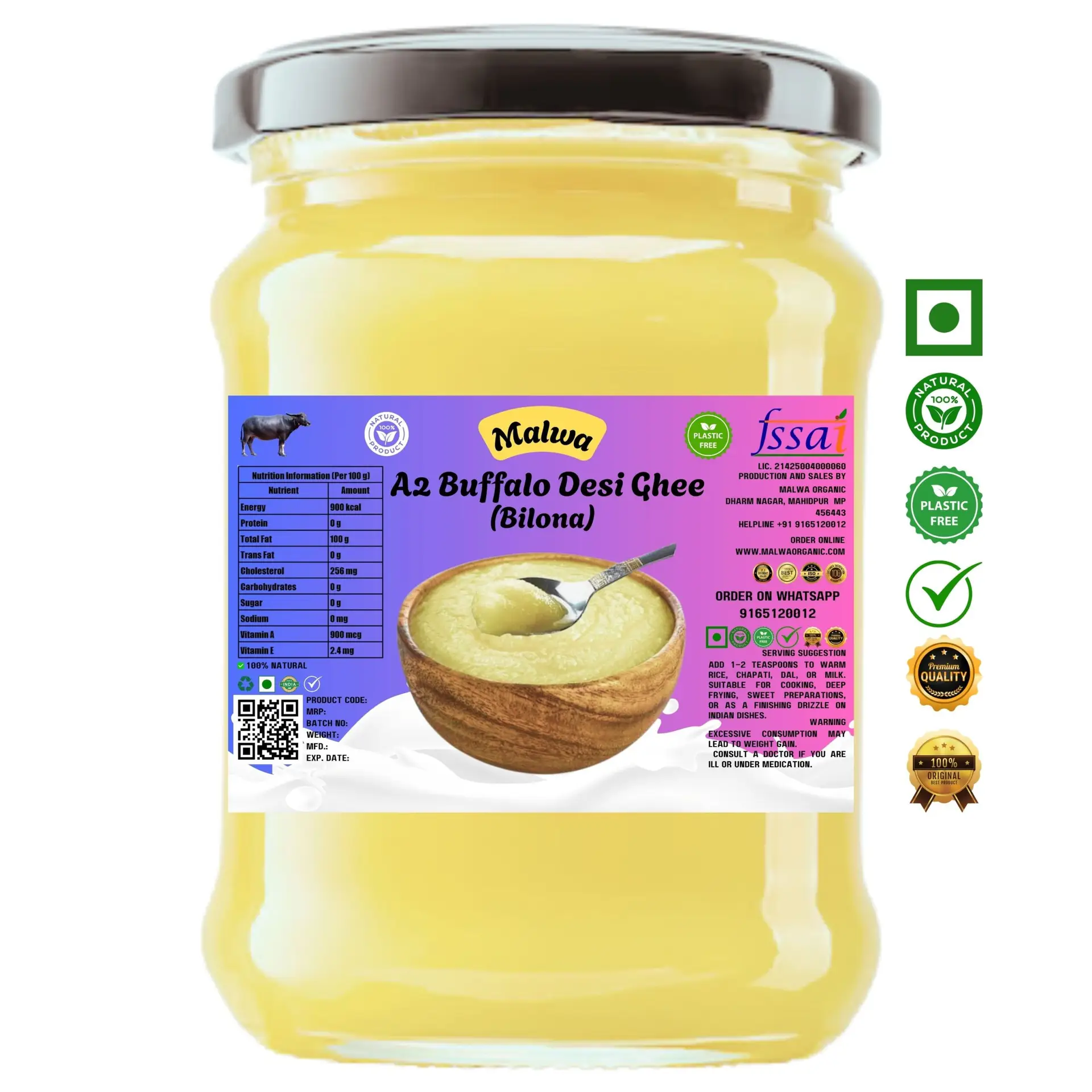 Malwa Organic A2 Buffalo Desi Ghee (Bilona)