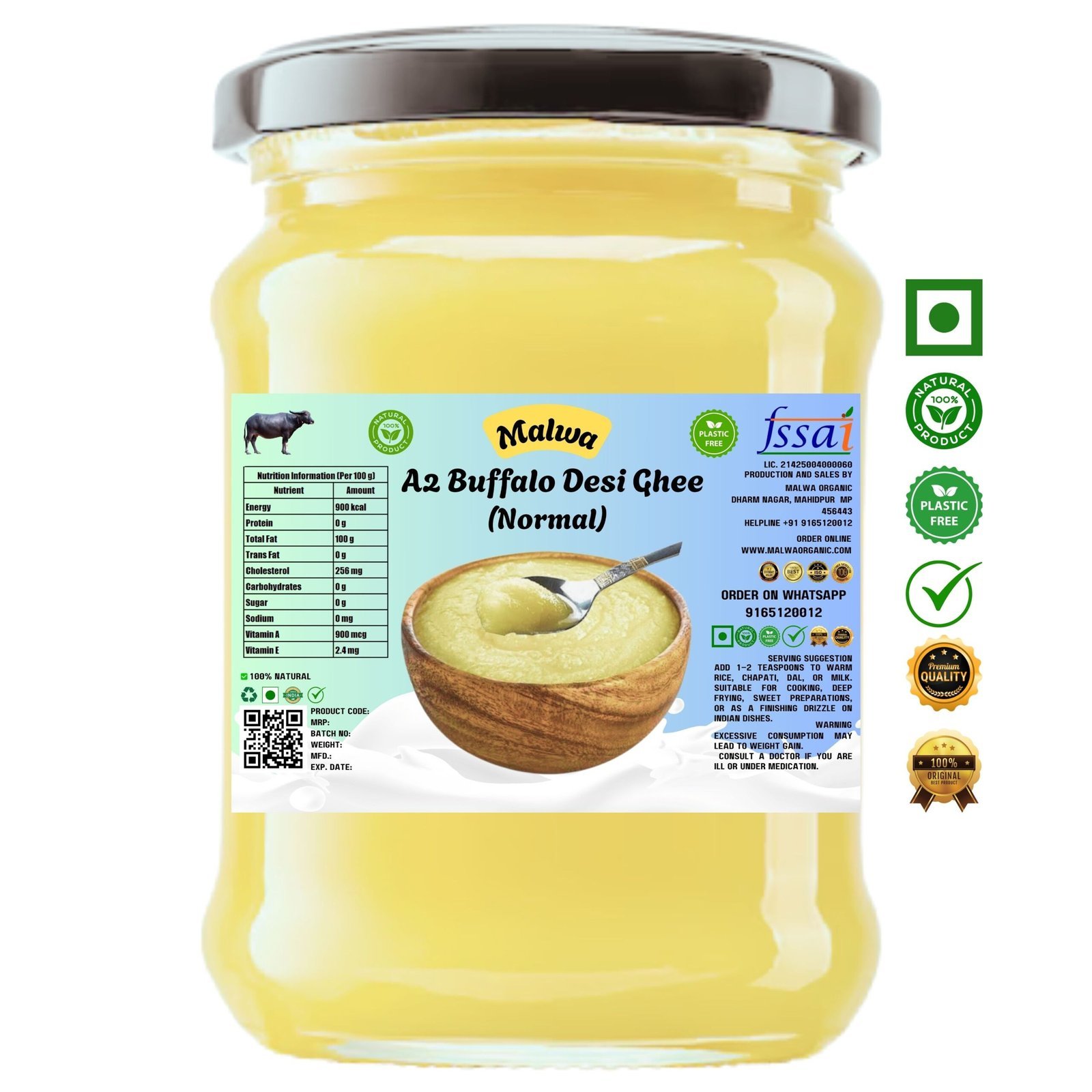 Malwa Organic A2 Buffalo Desi Ghee (Normal)