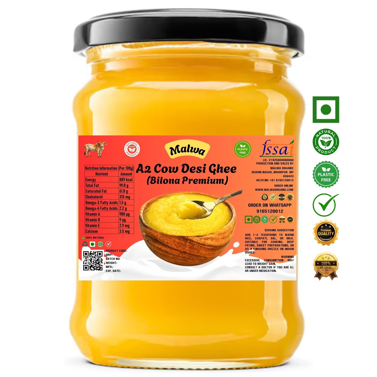 Malwa Organic A2 Cow Desi Ghee (Bilona Premium)