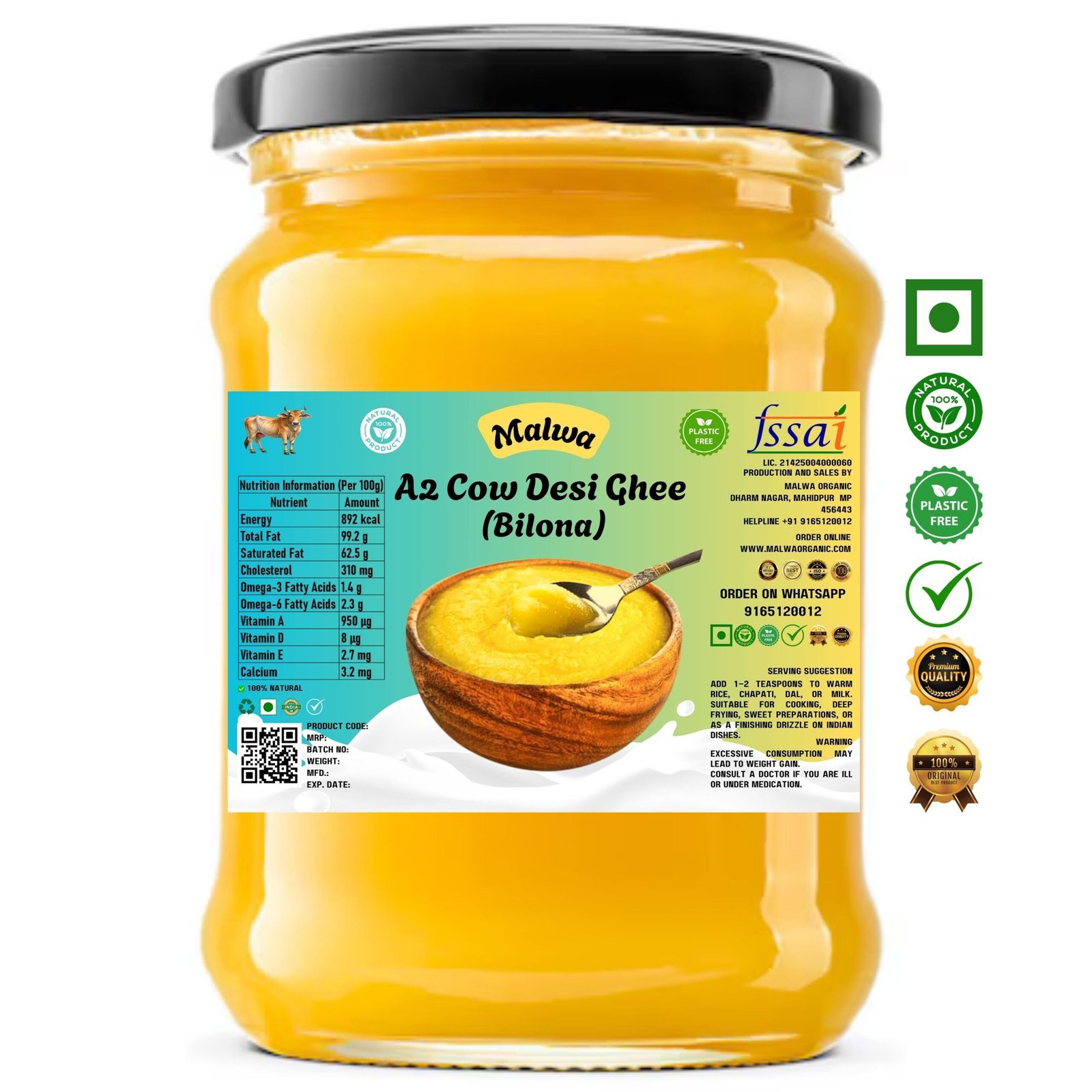Malwa Organic A2 Cow Desi Ghee (Bilona)