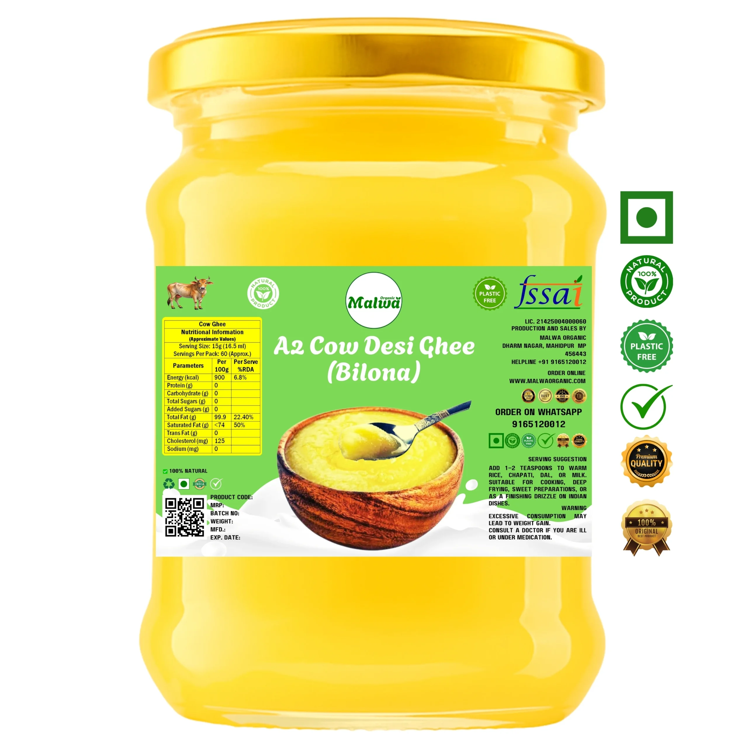 Malwa Organic A2 Cow Desi Ghee (Bilona)