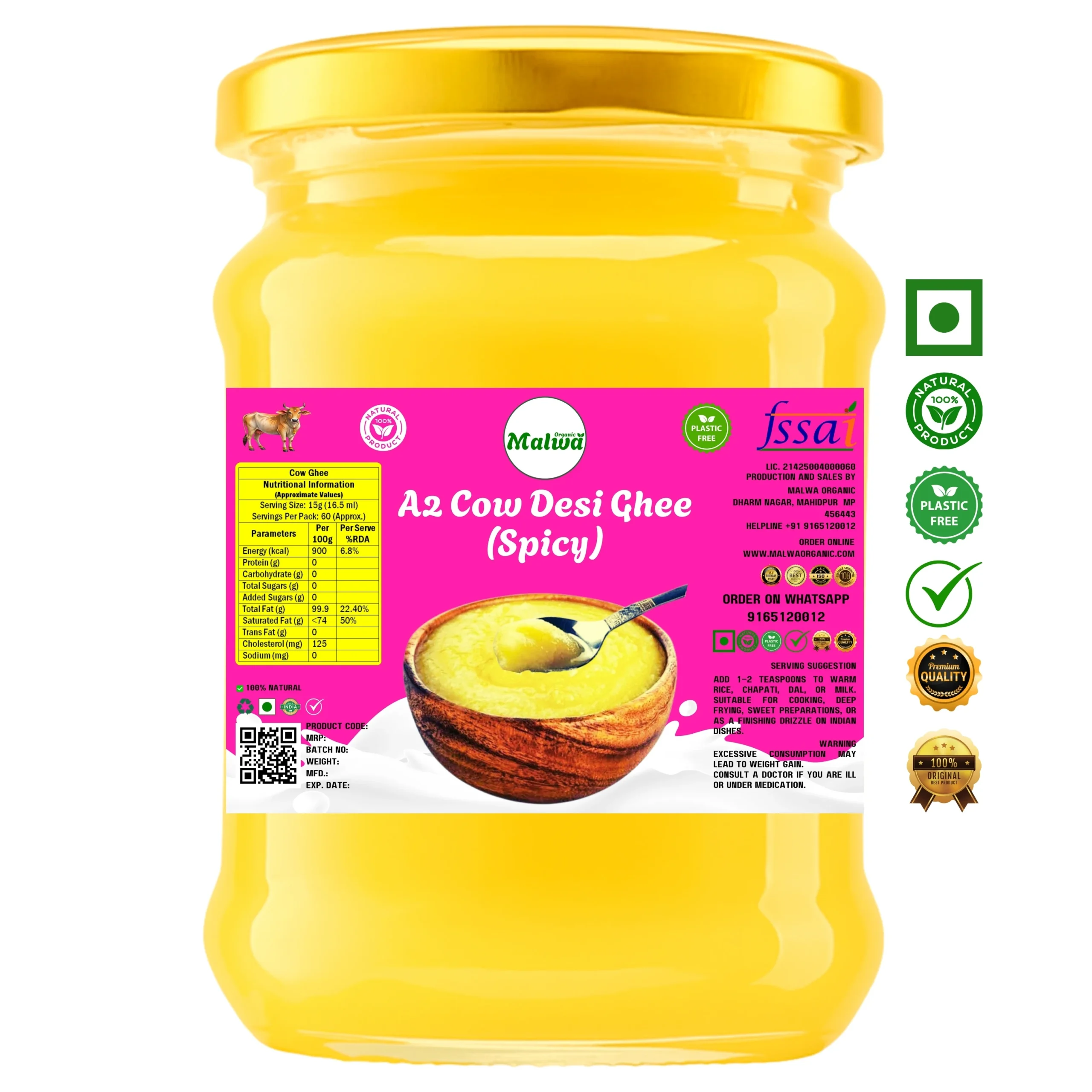 Malwa Organic A2 Cow Desi Ghee (Spicy)