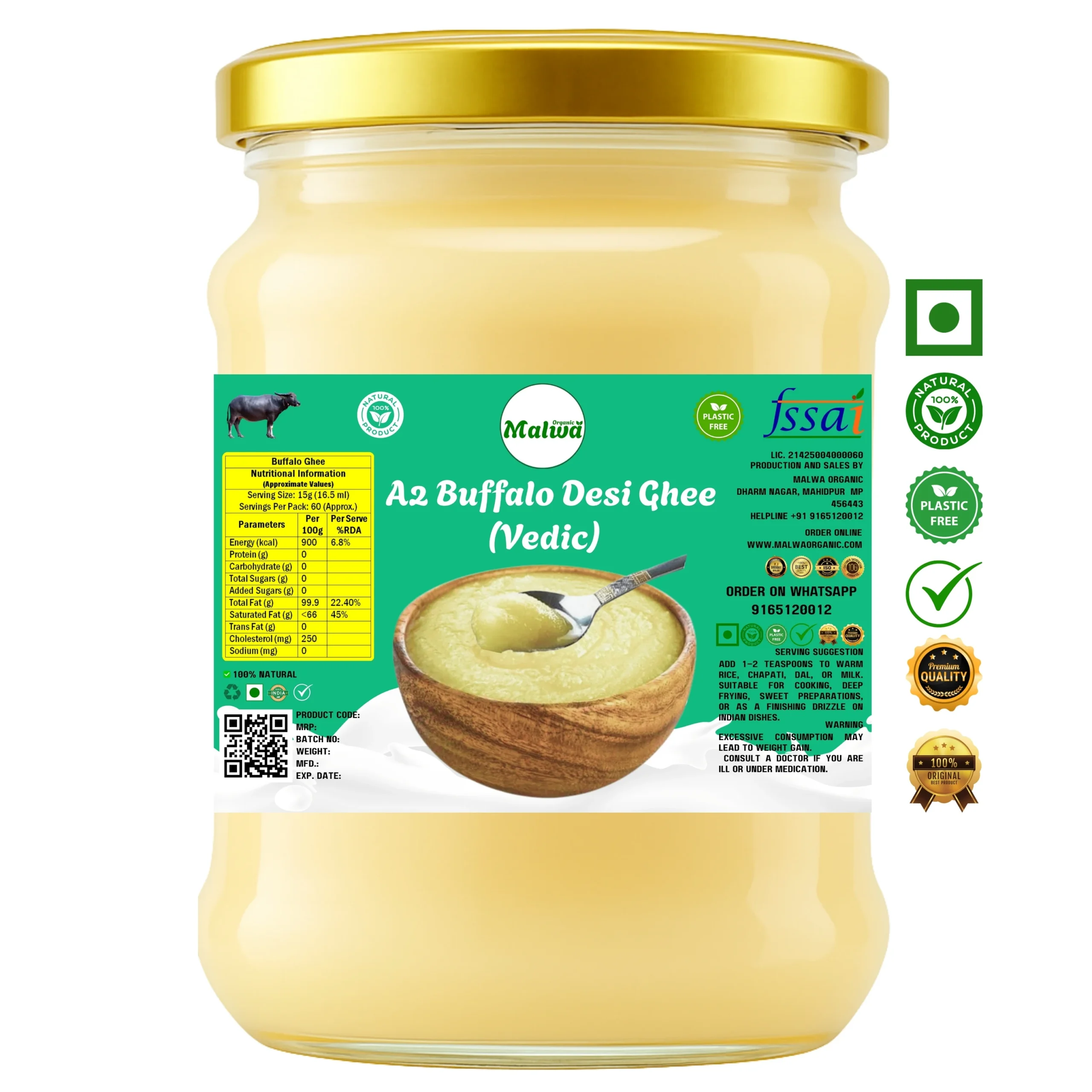 Malwa Organic A2 Buffalo Desi Ghee (Vedic)