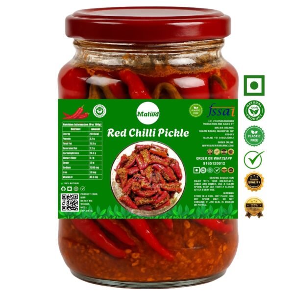 Malwa Organic Premium Desi Lal Mirch Achar (Red Chilli Pickle)